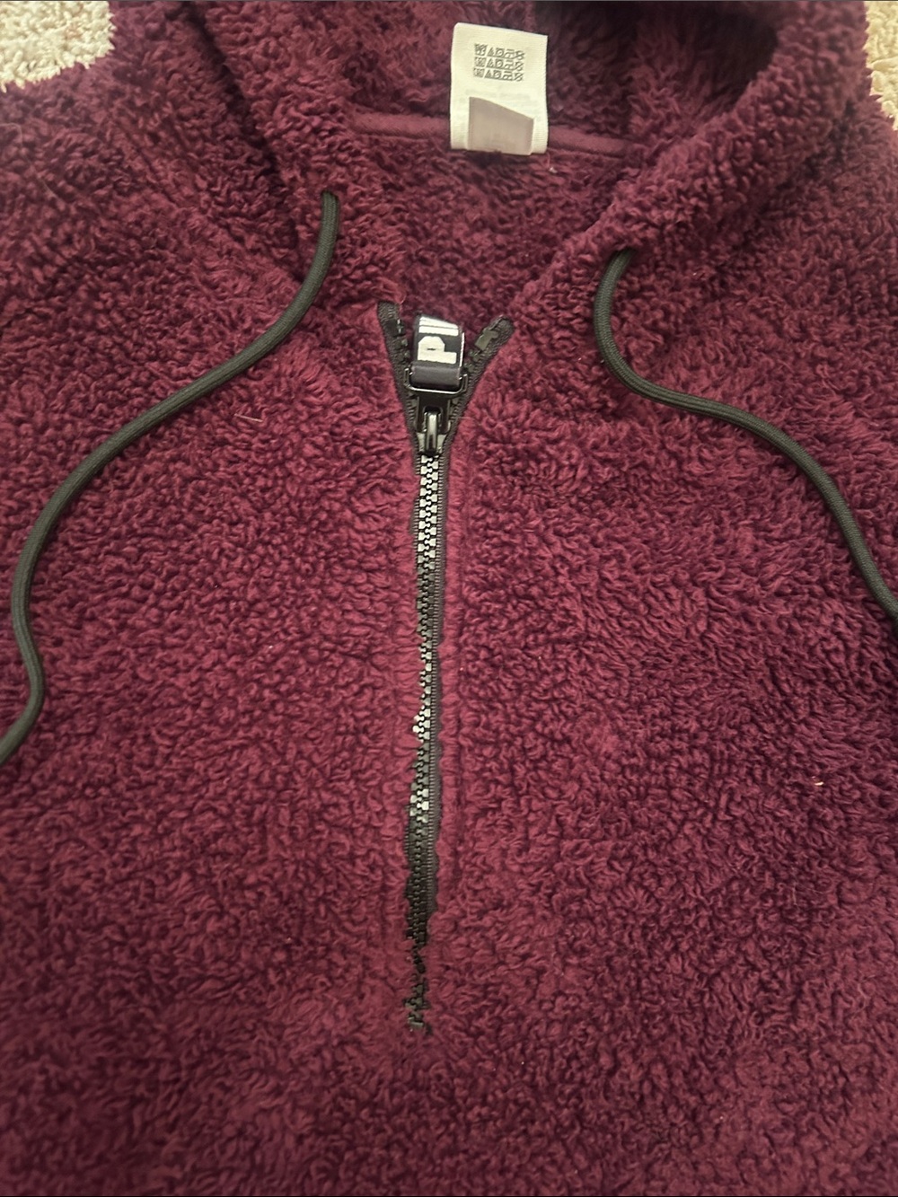PINK Victoria's Secret Plum Fizzy Sherpa Cozy Half-Zip Hoodie Size Small - Picture 7 of 9